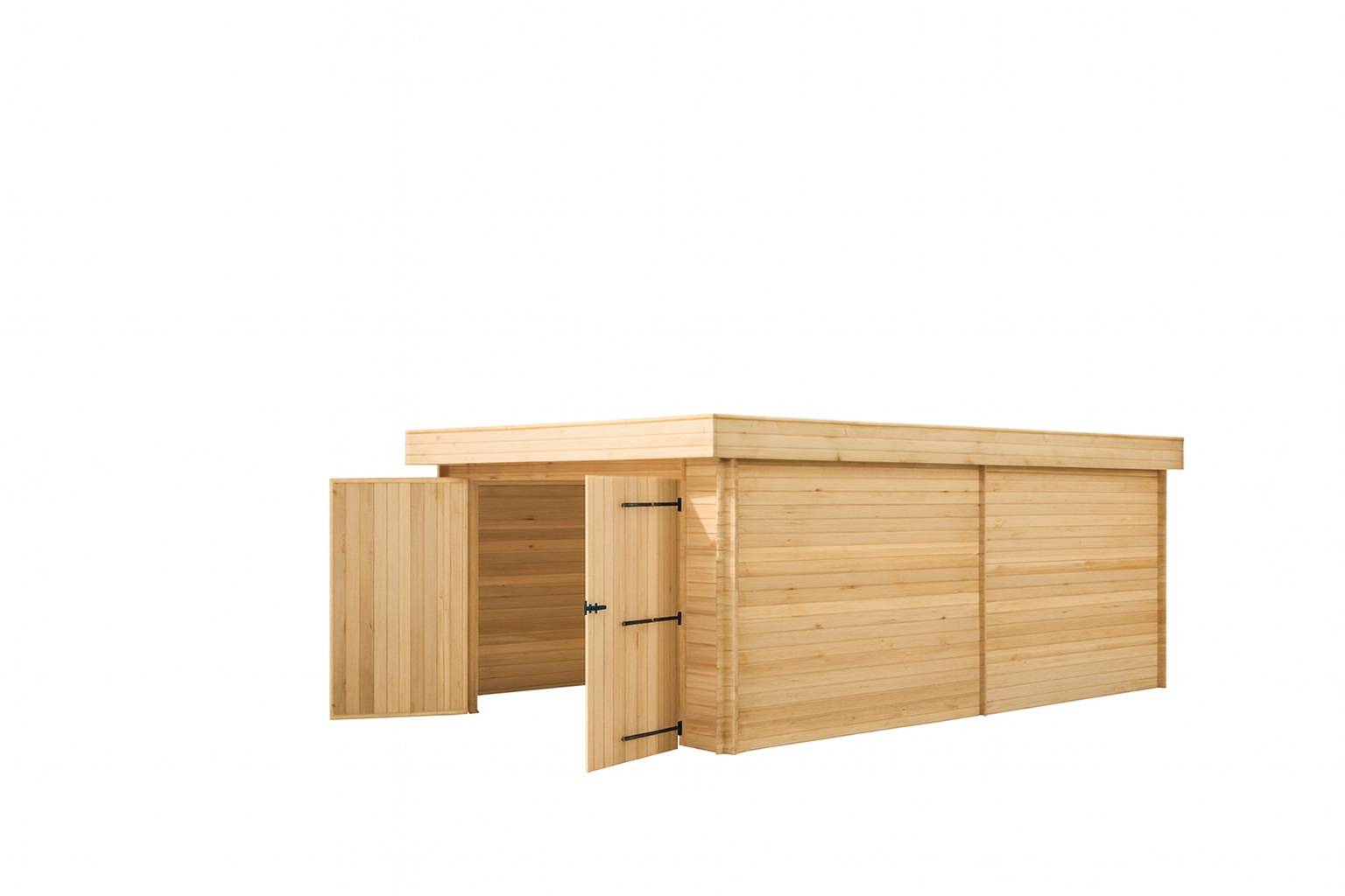 Habrita - Garage Madriers bois massif - 28 mm - 18,36 m2 - Toit plat couverture polycarbonate - Image 2