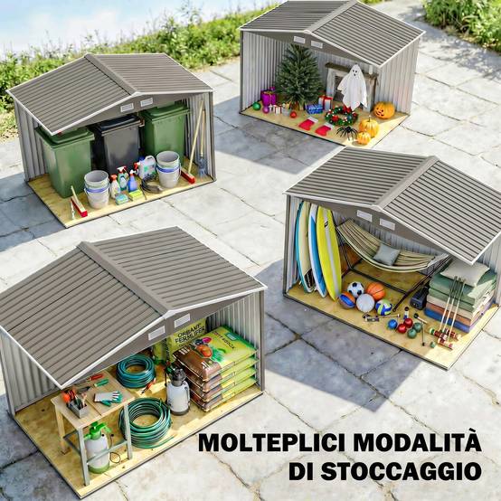 Abri de jardin 4,9 m² 277 x 195 x 192 cm avec 2 portes coulissantes, base renforcée (plancher non inclus), gris - Image 9