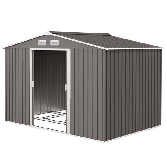 Abri de jardin 4,9 m² 277 x 195 x 192 cm avec 2 portes coulissantes, base renforcée (plancher non inclus), gris - Image 2