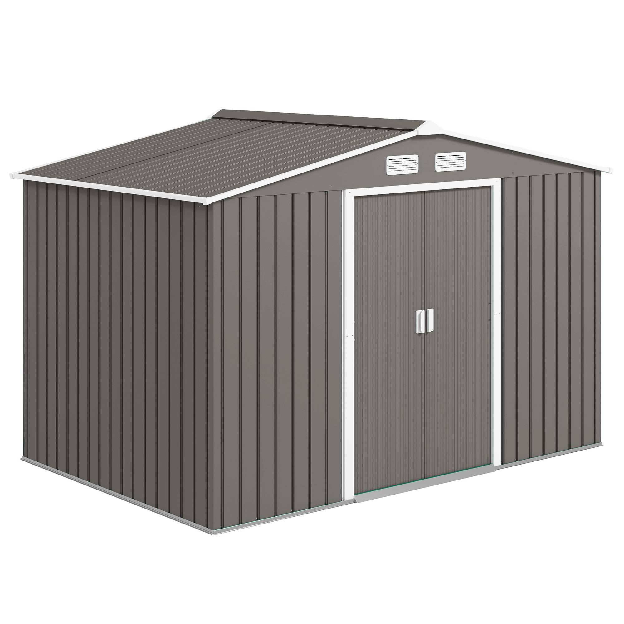 Abri de jardin 4,9 m² 277 x 195 x 192 cm avec 2 portes coulissantes, base renforcée (plancher non inclus), gris - Image 1