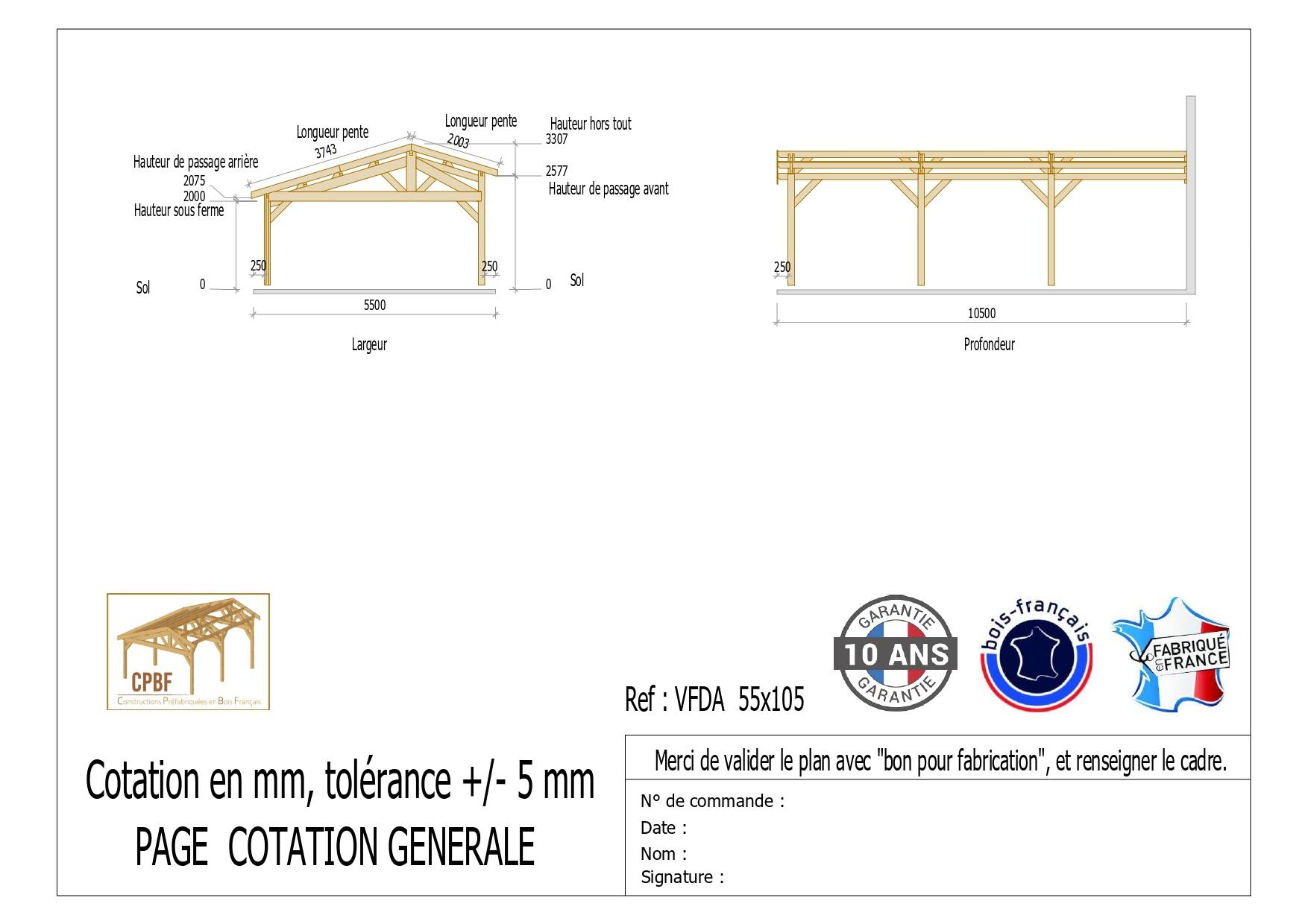 Carport Bois Douglas Français 58 m² – 2 pentes faitage décalé adossé – 6 poteaux – Abri voiture extérieur – Garantie 10 ans - Image 3