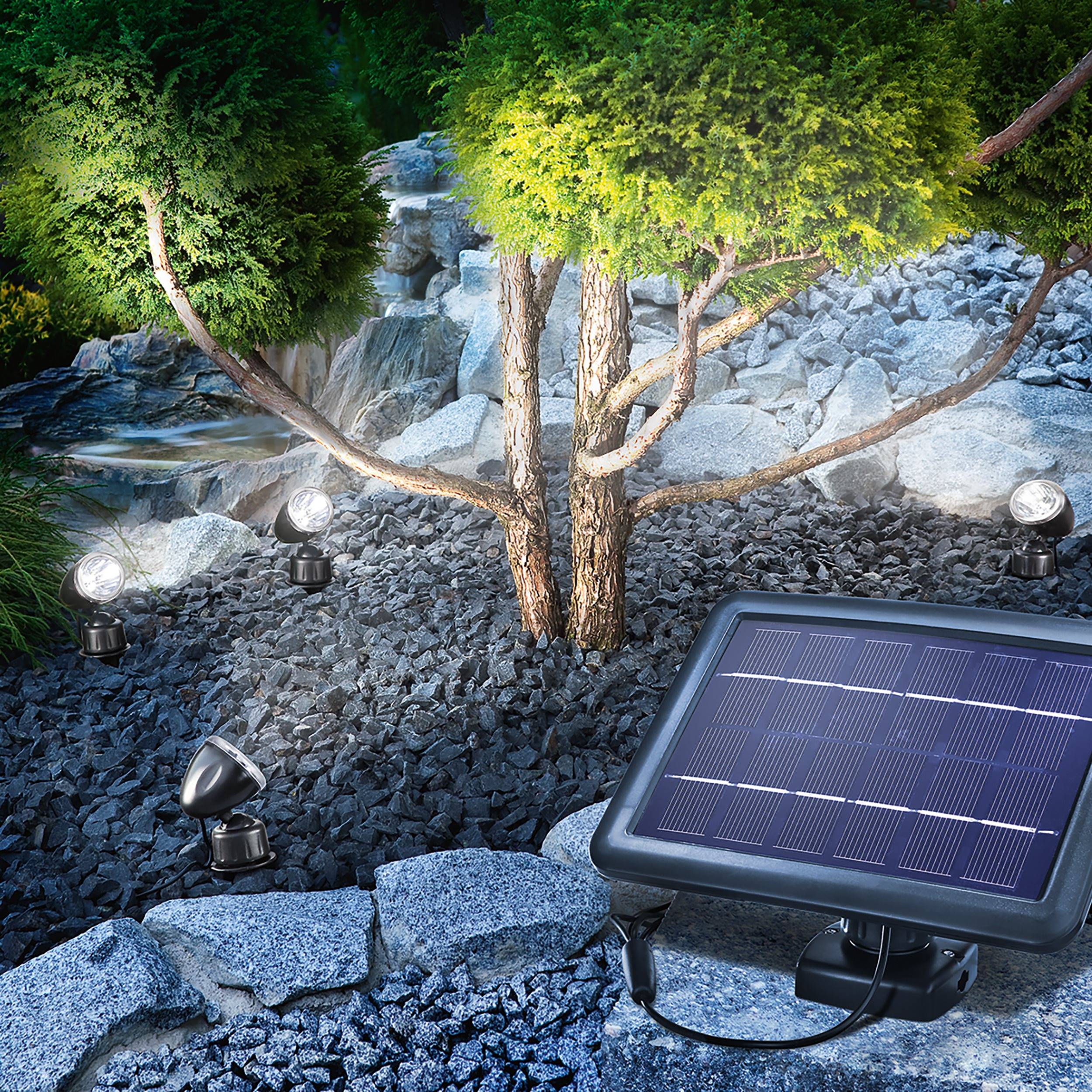 Kit de 4 projecteurs solaires esotec Quattro Power avec module solaire résistant aux intempéries IP65 102142