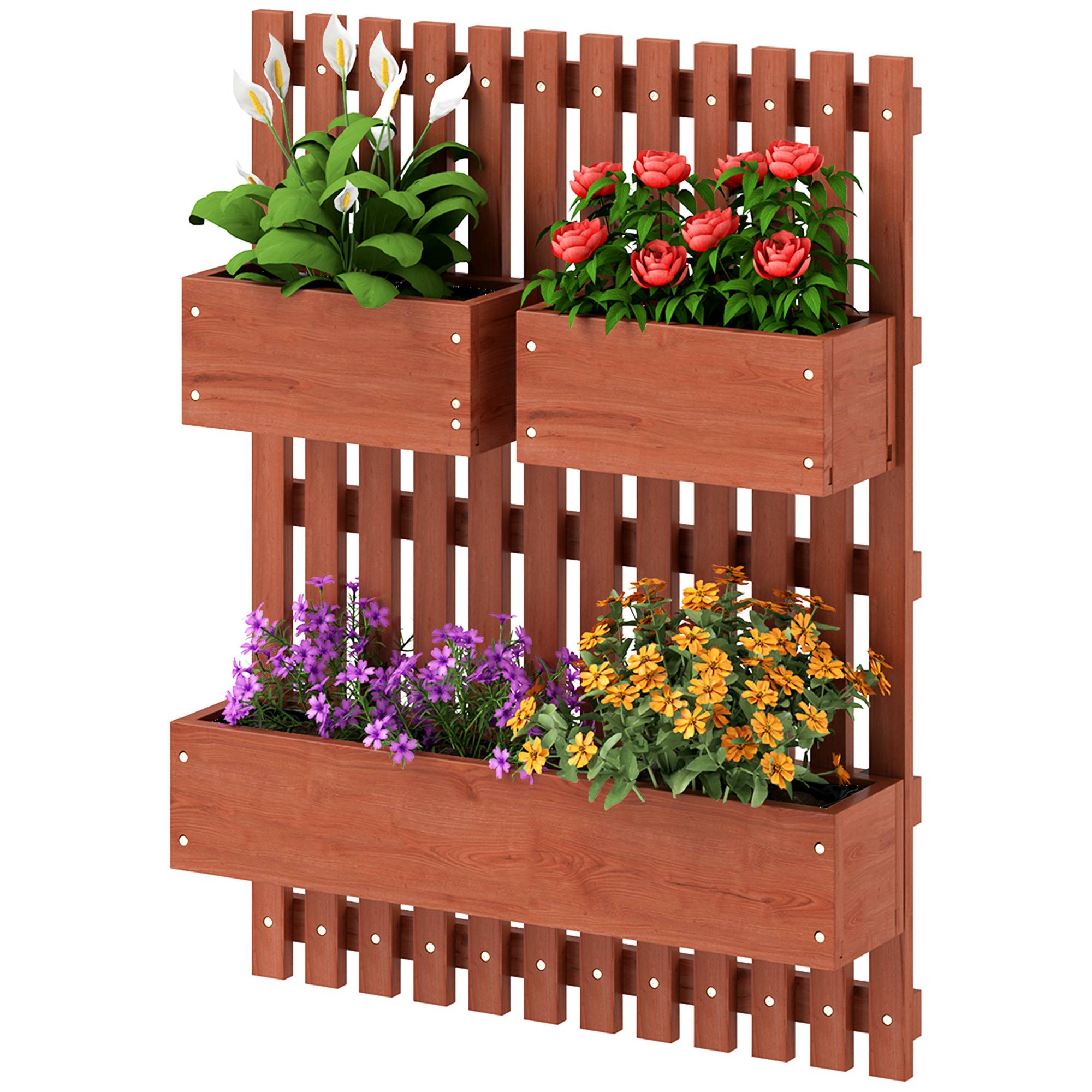 Sans Marque - Fioriera Verticale a Doghe 3 Vasi Rimovibili Legno Abete 60x16x80 cm Marron - Image 2
