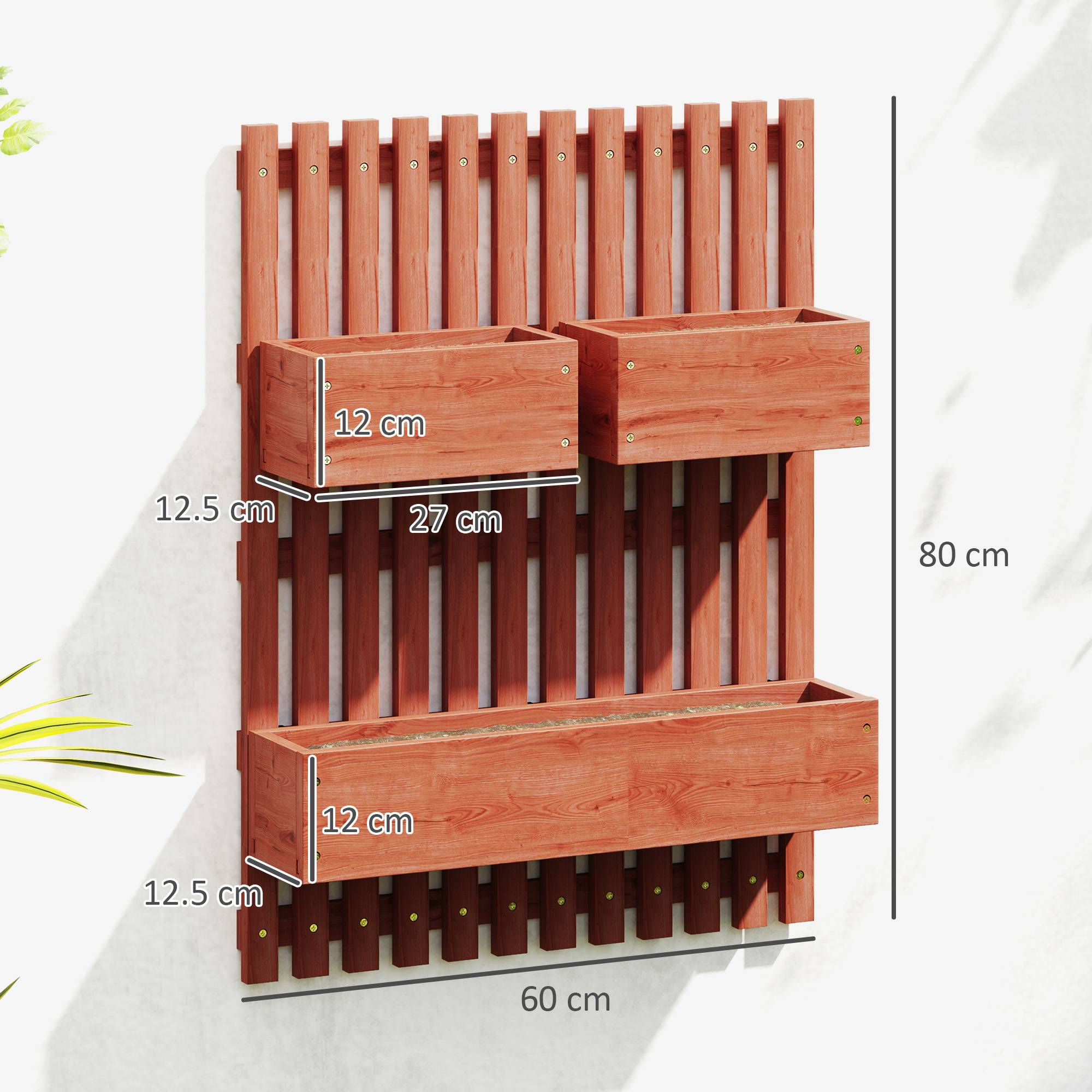 Sans Marque - Fioriera Verticale a Doghe 3 Vasi Rimovibili Legno Abete 60x16x80 cm Marron - Image 5