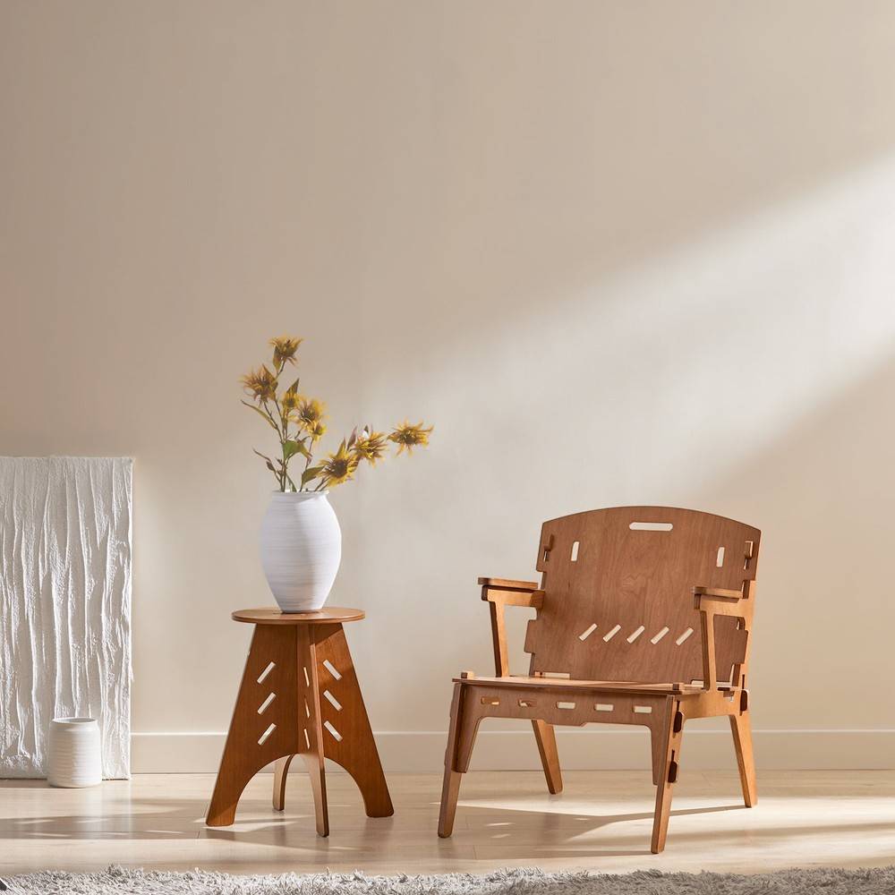 SoBuy Fauteuil de Salon et Bureau Ergonomique, Structure à Tenons et Mortaises, Hauteur d'Assise 35cm, Brun - Image 2