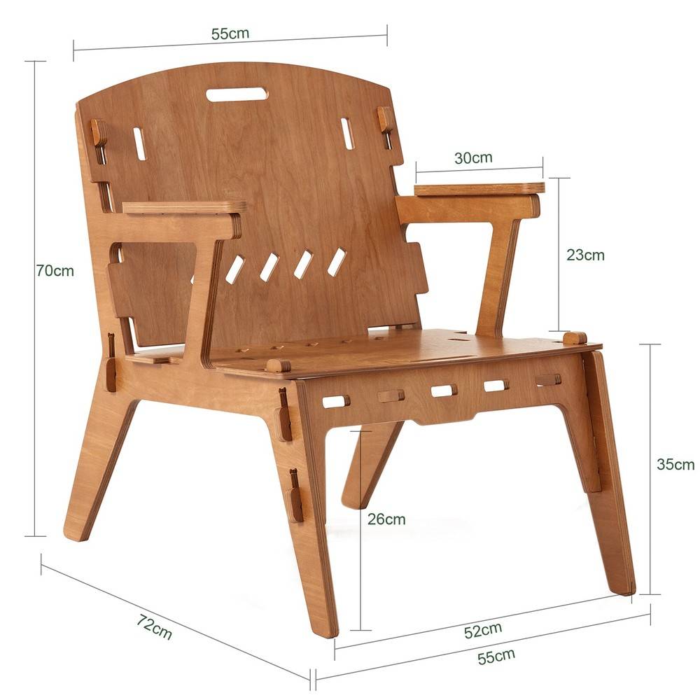 SoBuy Fauteuil de Salon et Bureau Ergonomique, Structure à Tenons et Mortaises, Hauteur d'Assise 35cm, Brun - Image 3