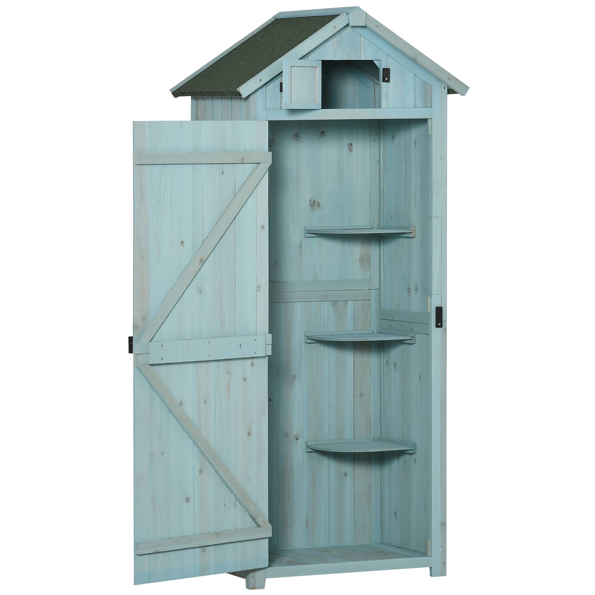 Armoire Jardin Bois Rangement Outils Extérieur Toit Bitumé 77x54cm Bleu - ComfortXL Outdoor Living - Image 2