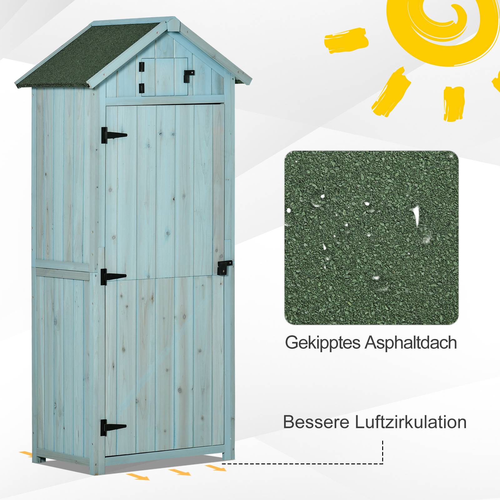 Armoire Jardin Bois Rangement Outils Extérieur Toit Bitumé 77x54cm Bleu - ComfortXL Outdoor Living - Image 5