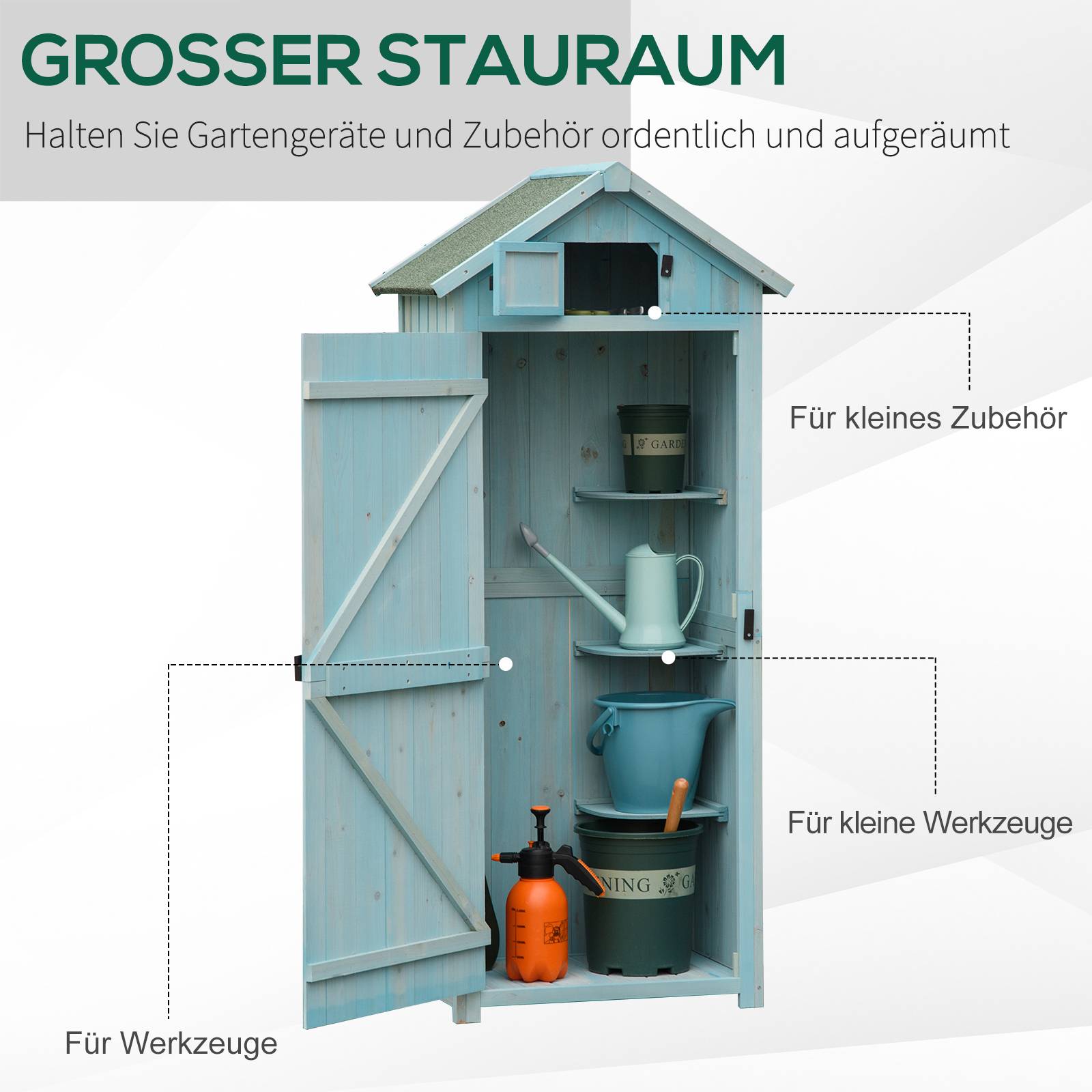 Armoire Jardin Bois Rangement Outils Extérieur Toit Bitumé 77x54cm Bleu - ComfortXL Outdoor Living - Image 4