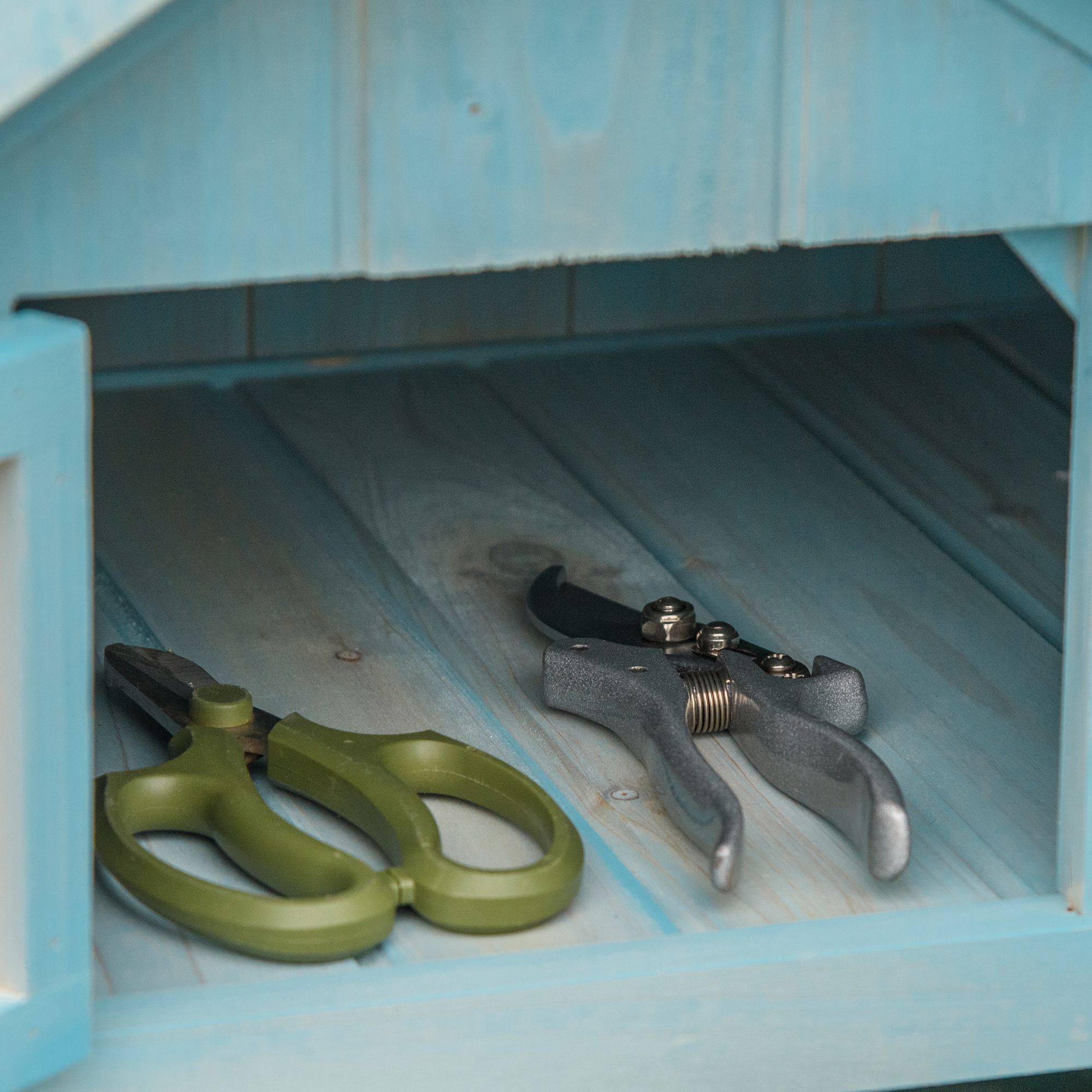 Armoire Jardin Bois Rangement Outils Extérieur Toit Bitumé 77x54cm Bleu - ComfortXL Outdoor Living - Image 8