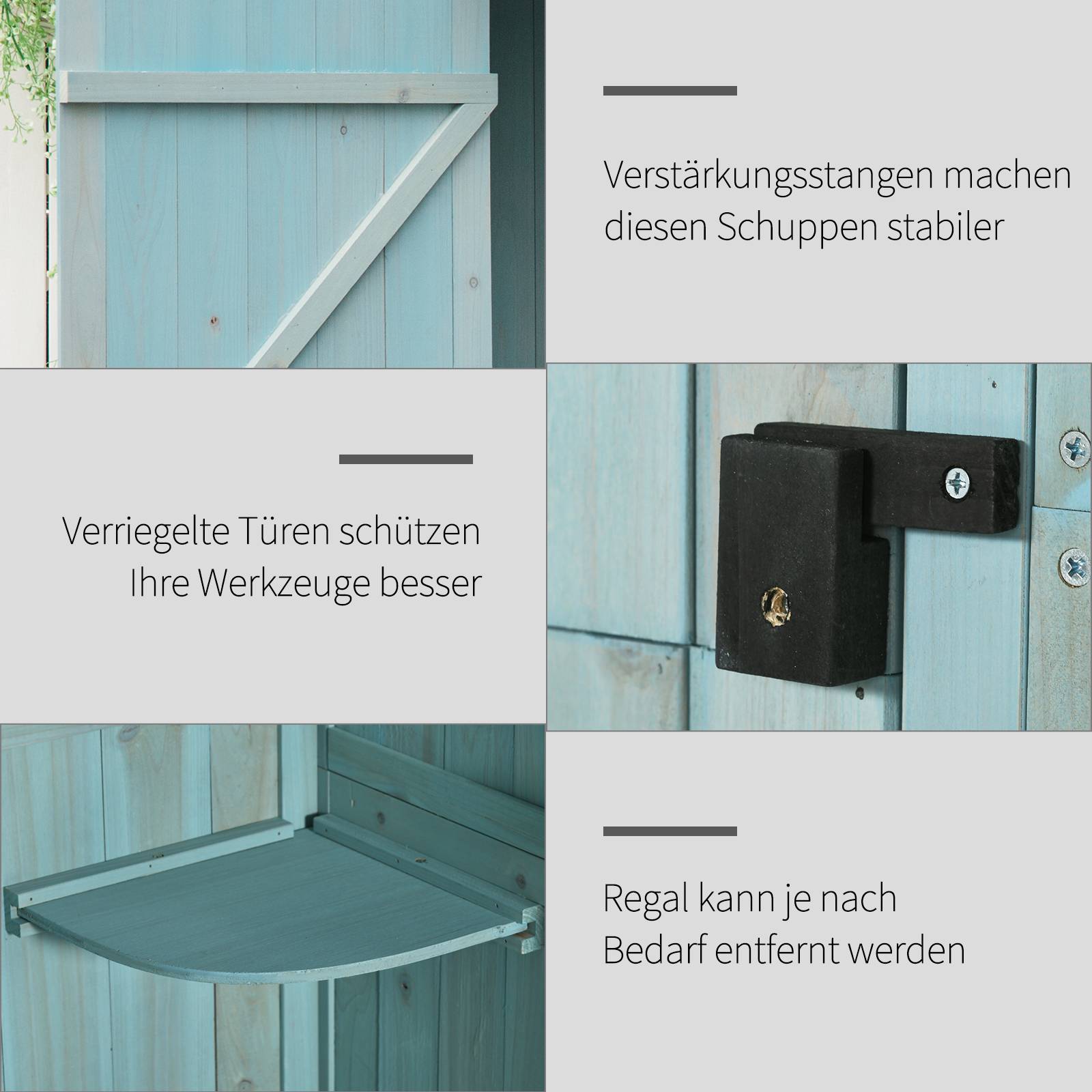 Armoire Jardin Bois Rangement Outils Extérieur Toit Bitumé 77x54cm Bleu - ComfortXL Outdoor Living - Image 6