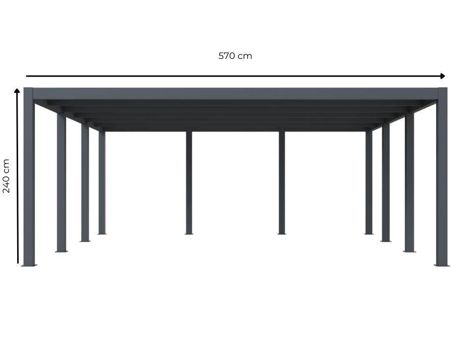 Carport aluminium CARLTON 570 x 550 cm - 2 Voitures - 31,35m2 - Gris anthracite - Image 4