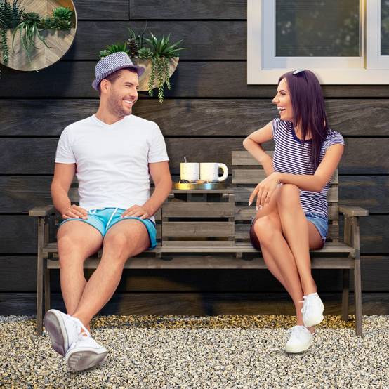 Banc d'Extérieur en Bois avec Table Centrale Pliable Banc de Jardin pour 2-3 Personnes avec Dossier et Accoudoirs Café F120R - Image 2