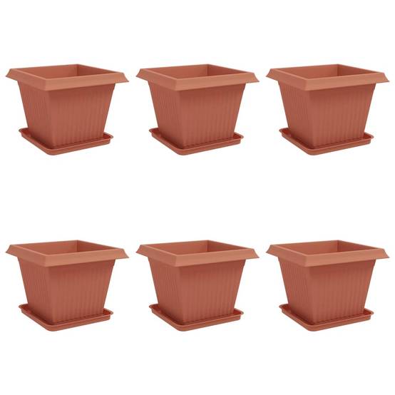 ComfortXL - Grands pots carrés plastique extérieur aménagement terrasse 43x43x33cm rouge - ComfortXL Outdoor Living - Image 2