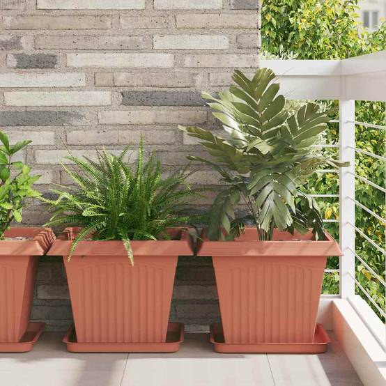 ComfortXL - Grands pots carrés plastique extérieur aménagement terrasse 43x43x33cm rouge - ComfortXL Outdoor Living - Image 1