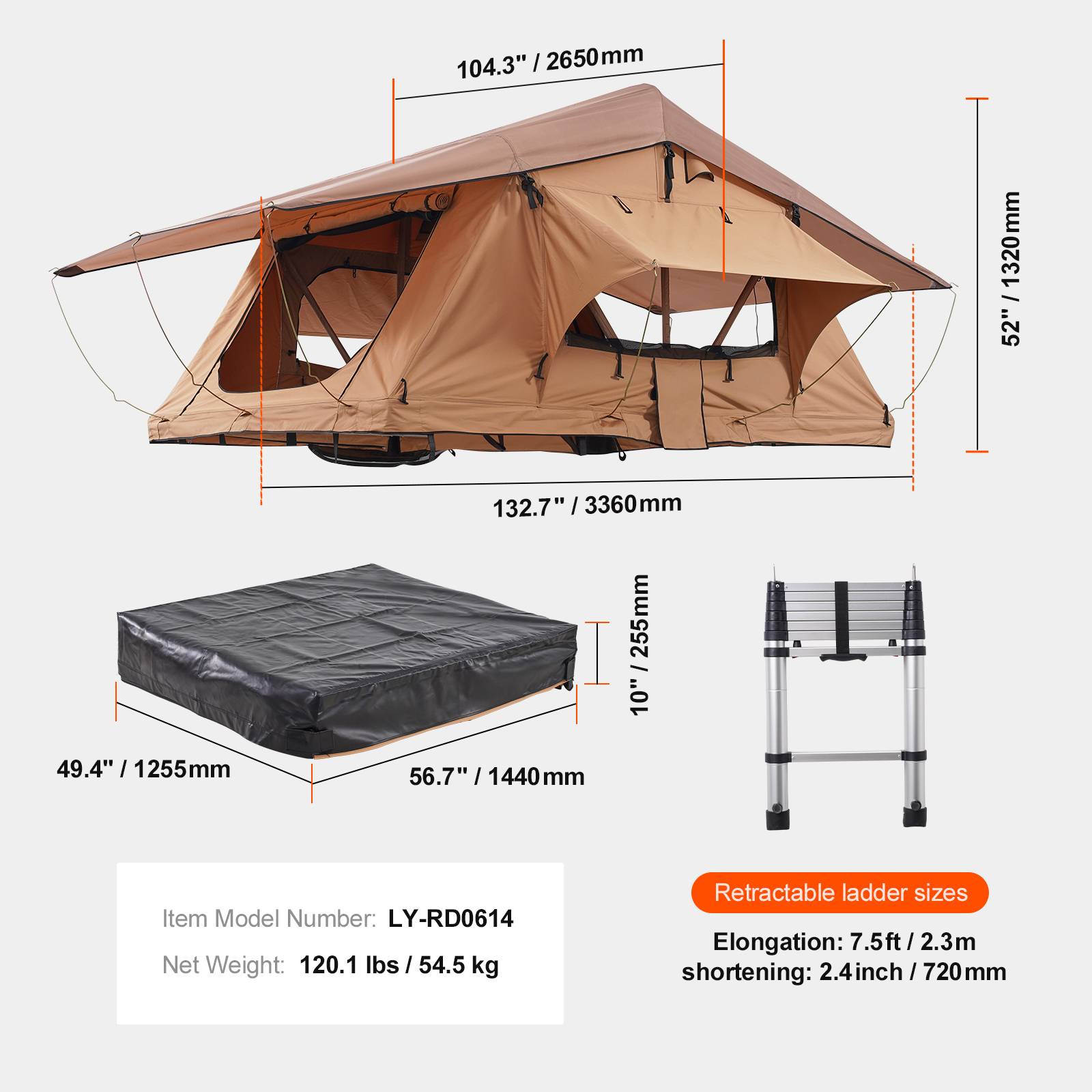 SucceBuy Tente de toit rigide pliable Naturnest 2-3 pers., échelle téles., matelas, housse PVC étanche. - Image 7