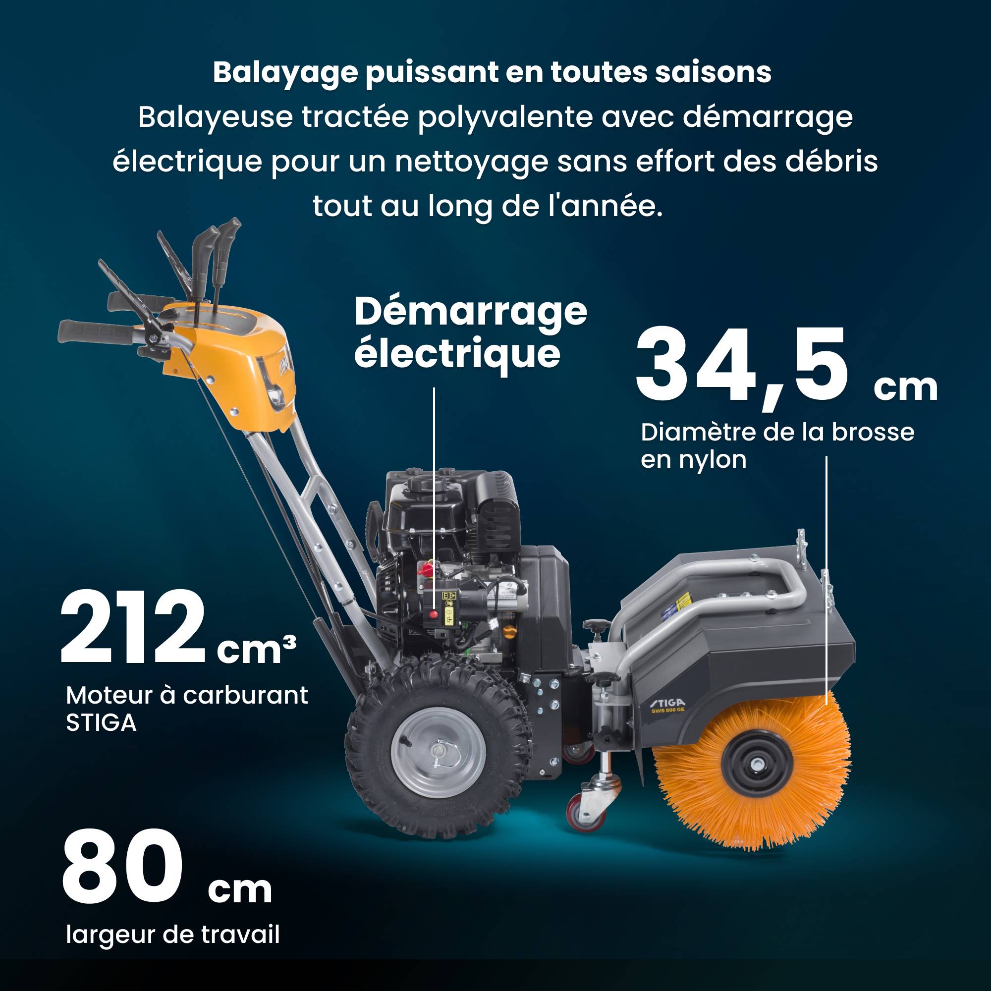 Stiga - Balayeuse autotractée SWS 800 GE, moteur 212cc, largeur 80 cm, démarrage électrique, phares LED, 8 vitesses - STIGA - Image 2
