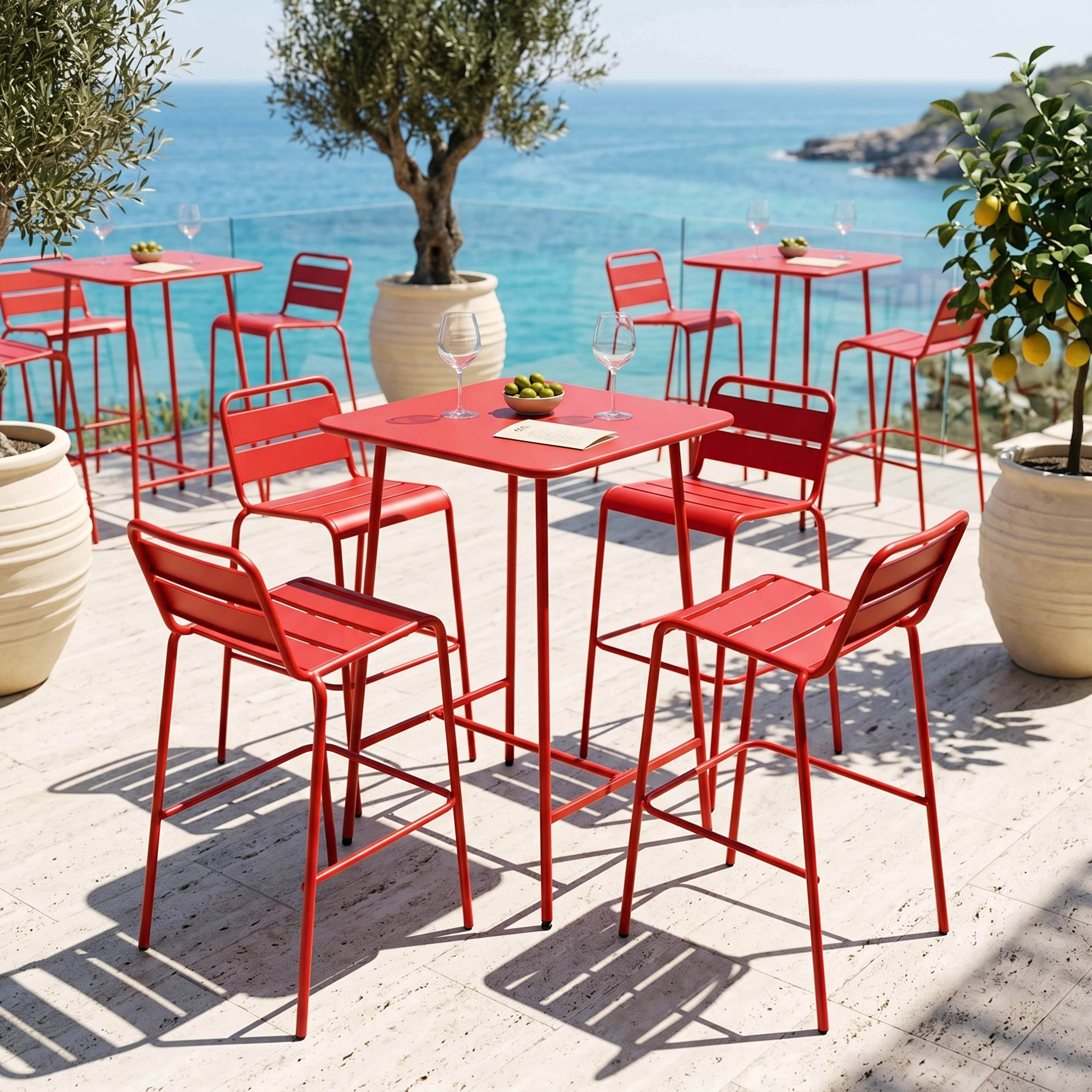 Oviala - Table haute de jardin carrée en acier rouge Palavas - Oviala - Image 4