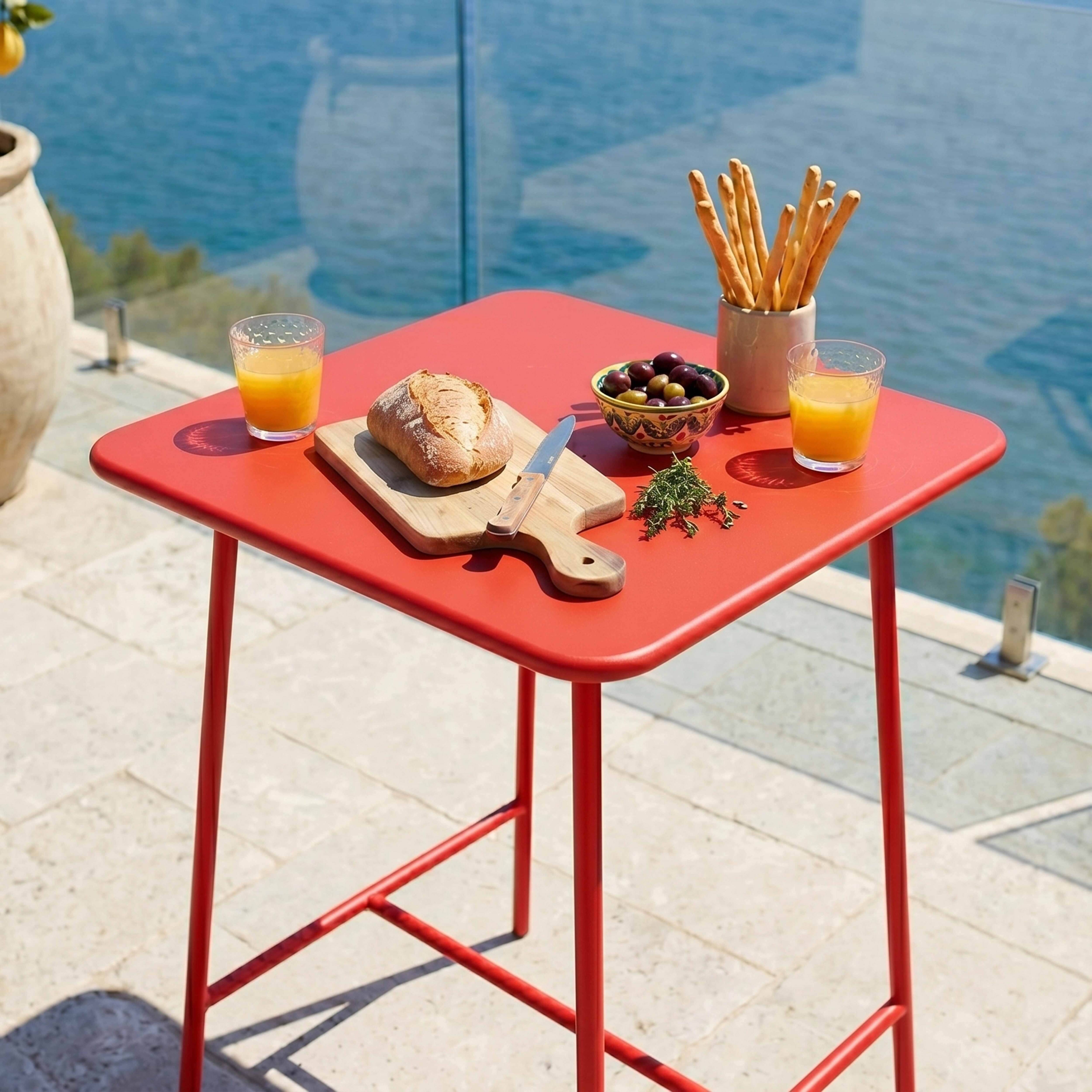 Oviala - Table haute de jardin carrée en acier rouge Palavas - Oviala - Image 3