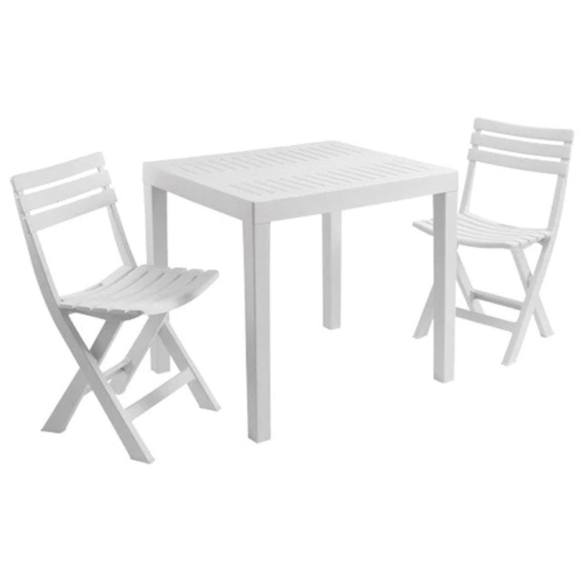 Set de jardin 3 pièces Table blanche + 2 chaises pliantes de jardin - Image 1