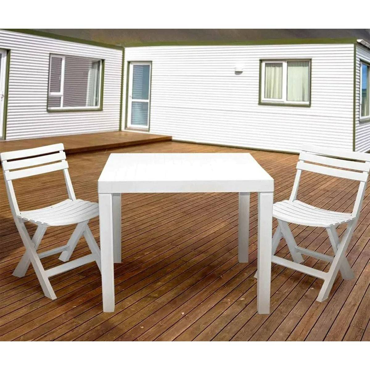 Set de jardin 3 pièces Table blanche + 2 chaises pliantes de jardin - Image 3