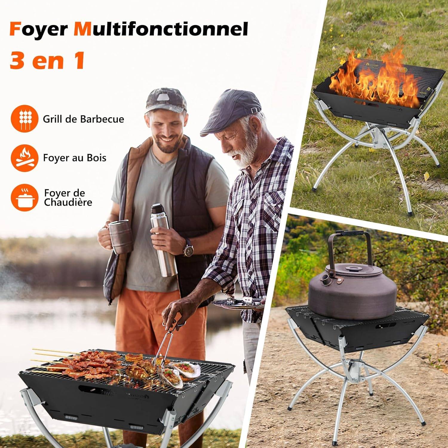 Brasero Exterieur Foyer Portatif, Réchaud De Sac À Dos À Bois Pliant De Camping en Plein Air, avec Sac De Rangement, pour Pique-Nique De Jardin De