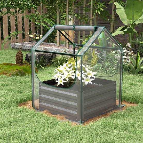 Carré potager serre acier galvanisé jardin protection plantes fond ouvert 70x90cm gris - ComfortXL Outdoor Living - Image 4