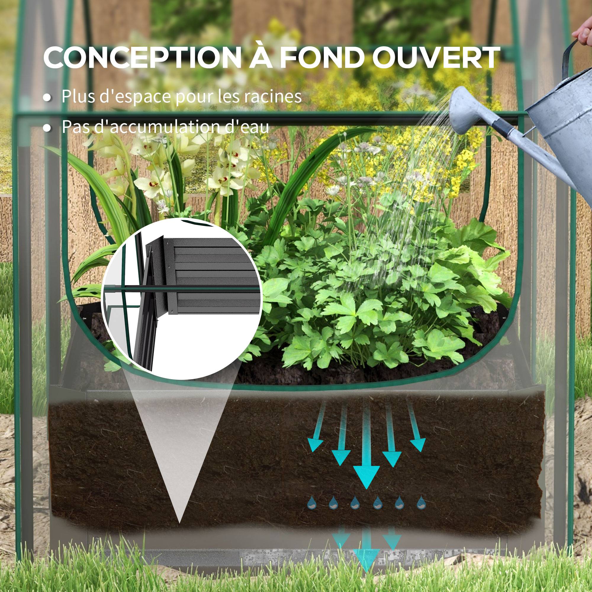 Carré potager serre acier galvanisé jardin protection plantes fond ouvert 70x90cm gris - ComfortXL Outdoor Living - Image 8