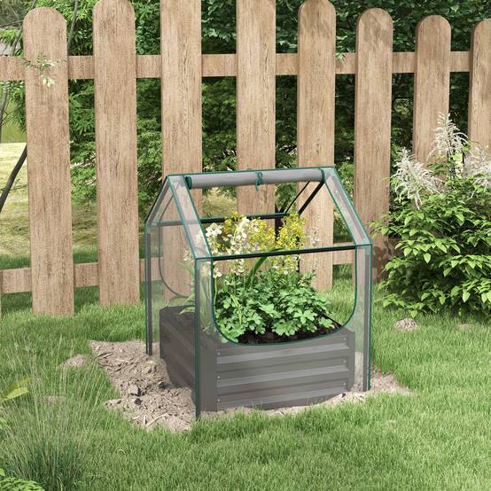 Carré potager serre acier galvanisé jardin protection plantes fond ouvert 70x90cm gris - ComfortXL Outdoor Living - Image 3