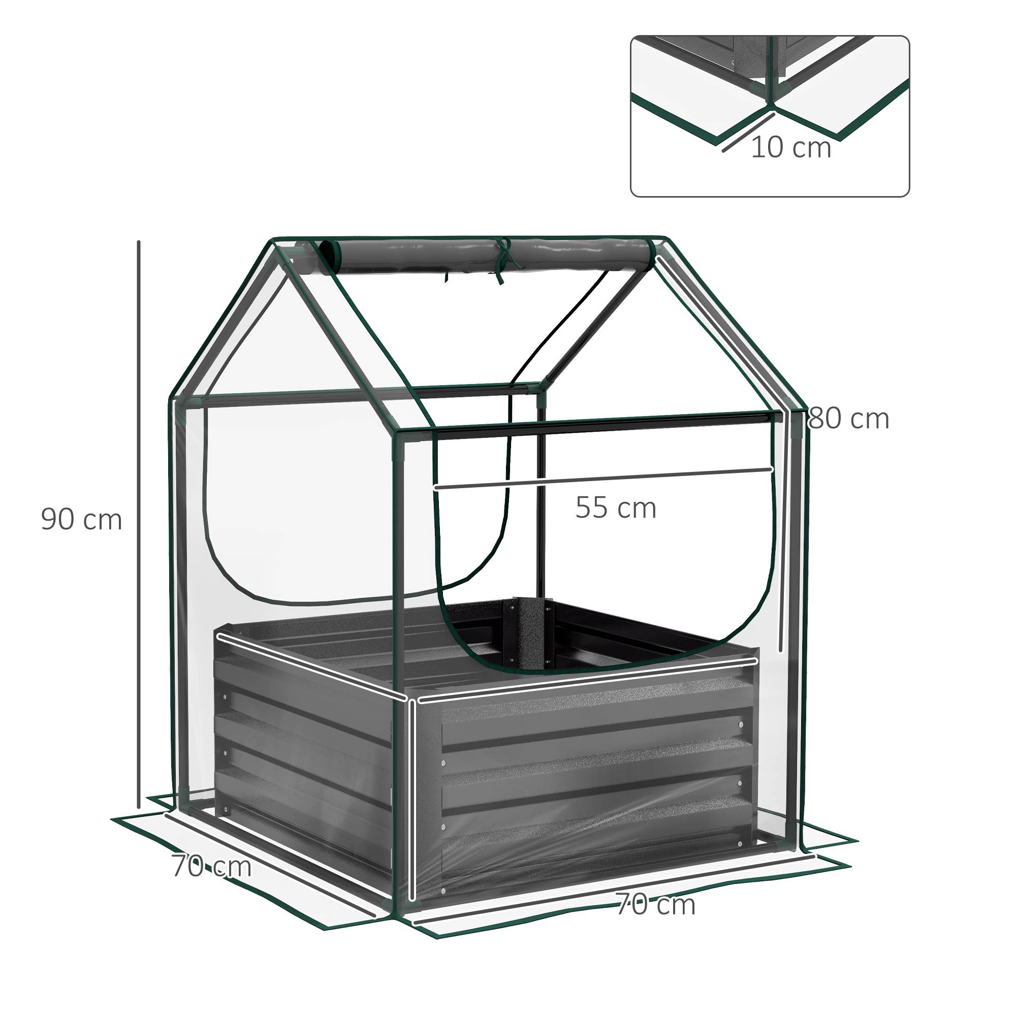 Carré potager serre acier galvanisé jardin protection plantes fond ouvert 70x90cm gris - ComfortXL Outdoor Living - Image 5