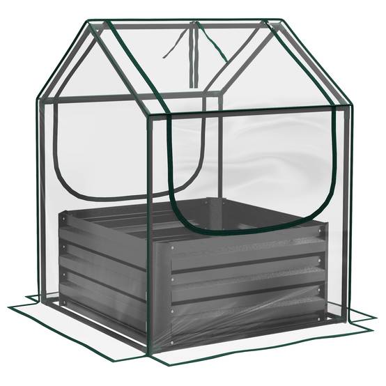 Carré potager serre acier galvanisé jardin protection plantes fond ouvert 70x90cm gris - ComfortXL Outdoor Living - Image 2