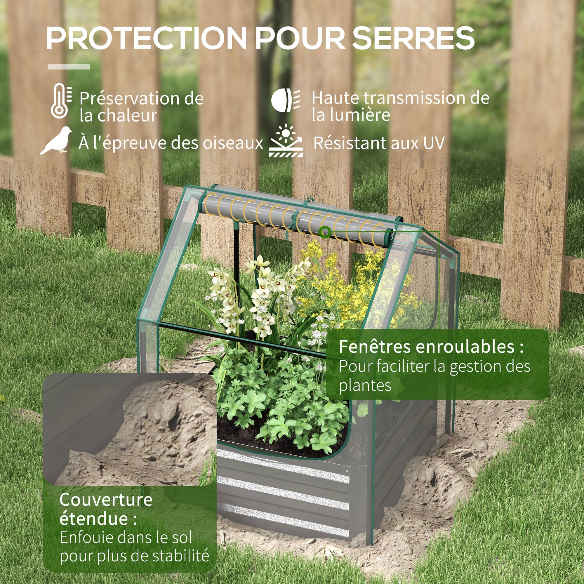 Carré potager serre acier galvanisé jardin protection plantes fond ouvert 70x90cm gris - ComfortXL Outdoor Living - Image 7