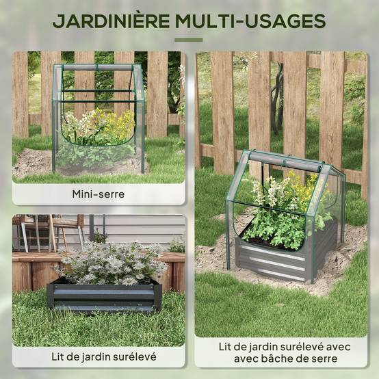 Carré potager serre acier galvanisé jardin protection plantes fond ouvert 70x90cm gris - ComfortXL Outdoor Living - Image 6