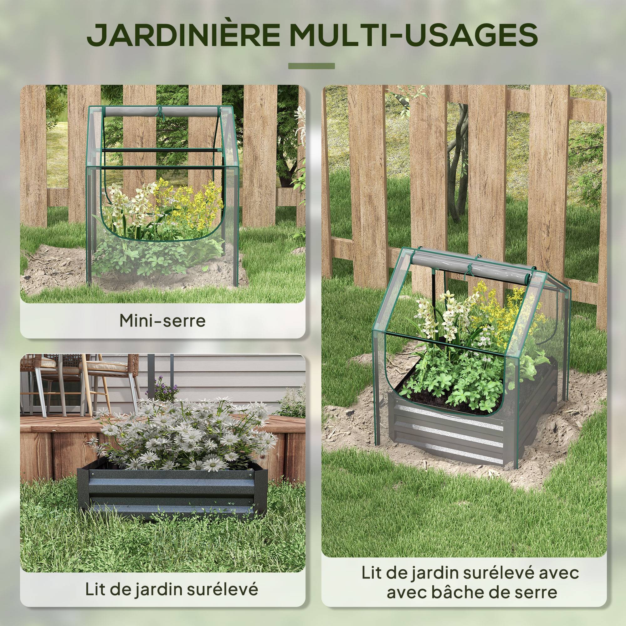 Carré potager serre acier galvanisé jardin protection plantes fond ouvert 70x90cm gris - ComfortXL Outdoor Living - Image 6