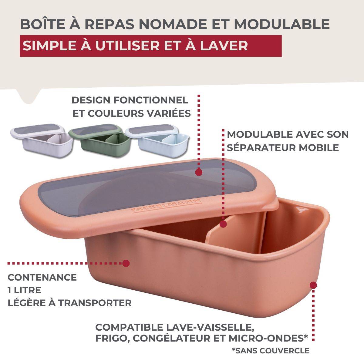 Lot de 4 lunch box 1L avec 3 boîtes à sauce Fackelmann Storage - Image 7