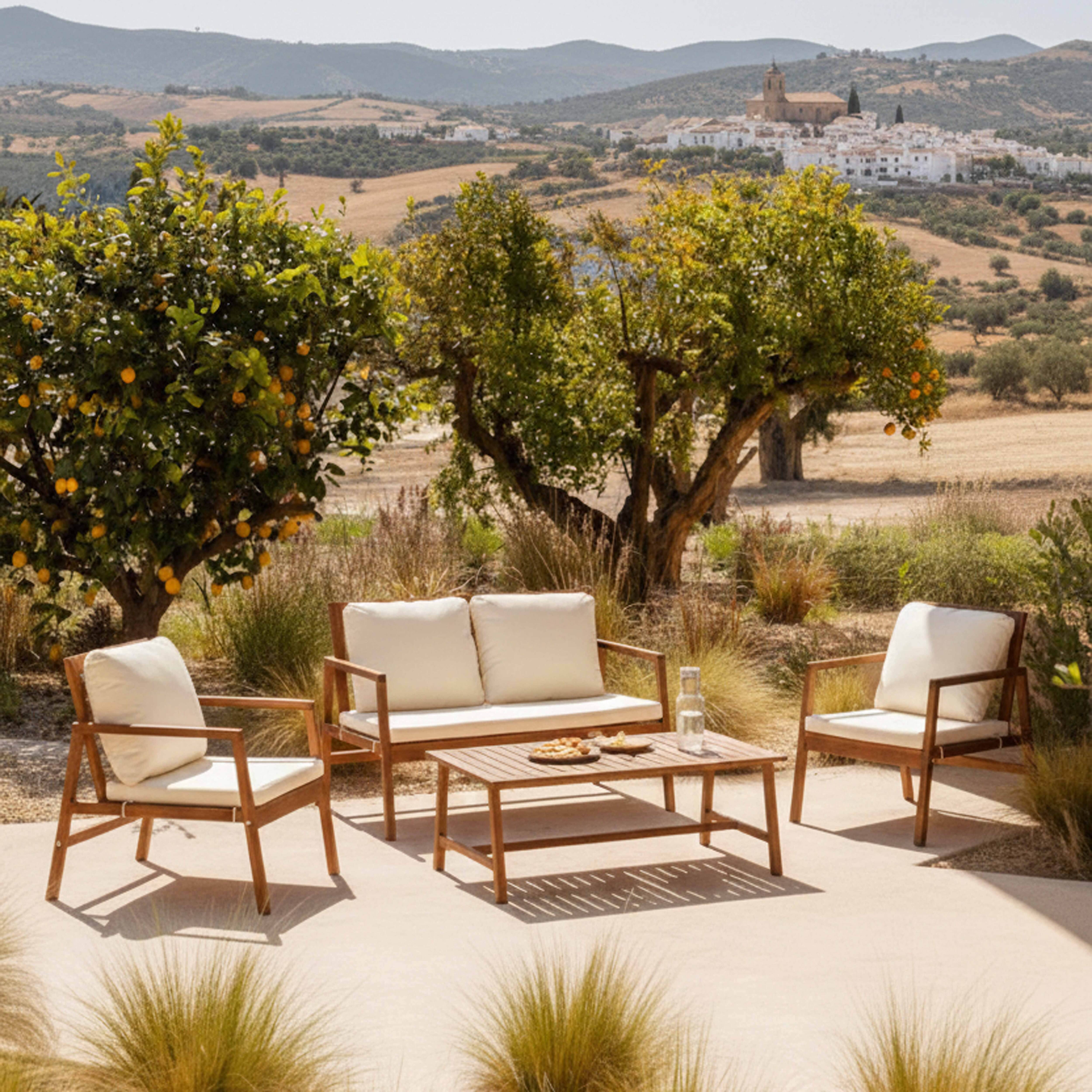 Oviala - Salon de terrasse bois avec 1 canapé, 2 fauteuils et table basse blanc Collioure - Oviala - Image 2