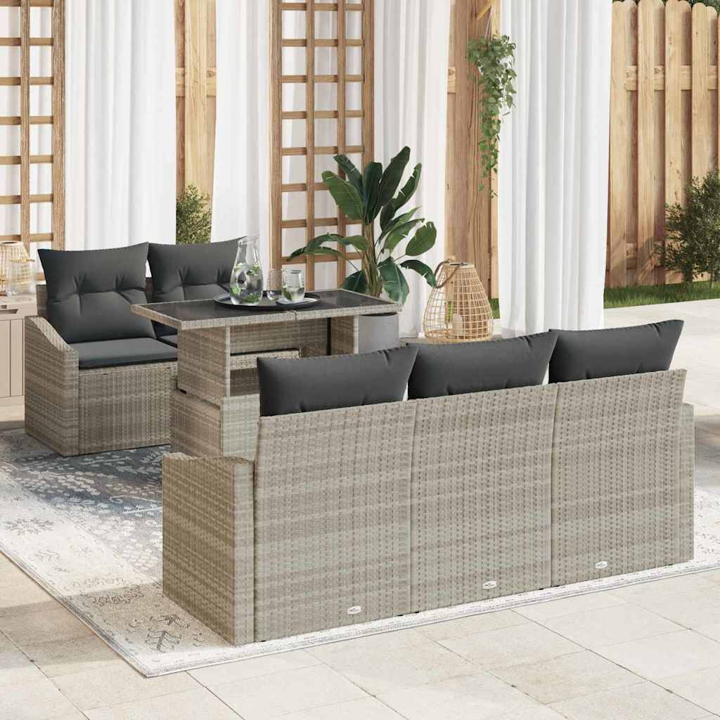Salon de jardin modulable 6 pièces en poly rotin pour 5 convives Gris clair – ComfortXL Outdoor Living - Image 1