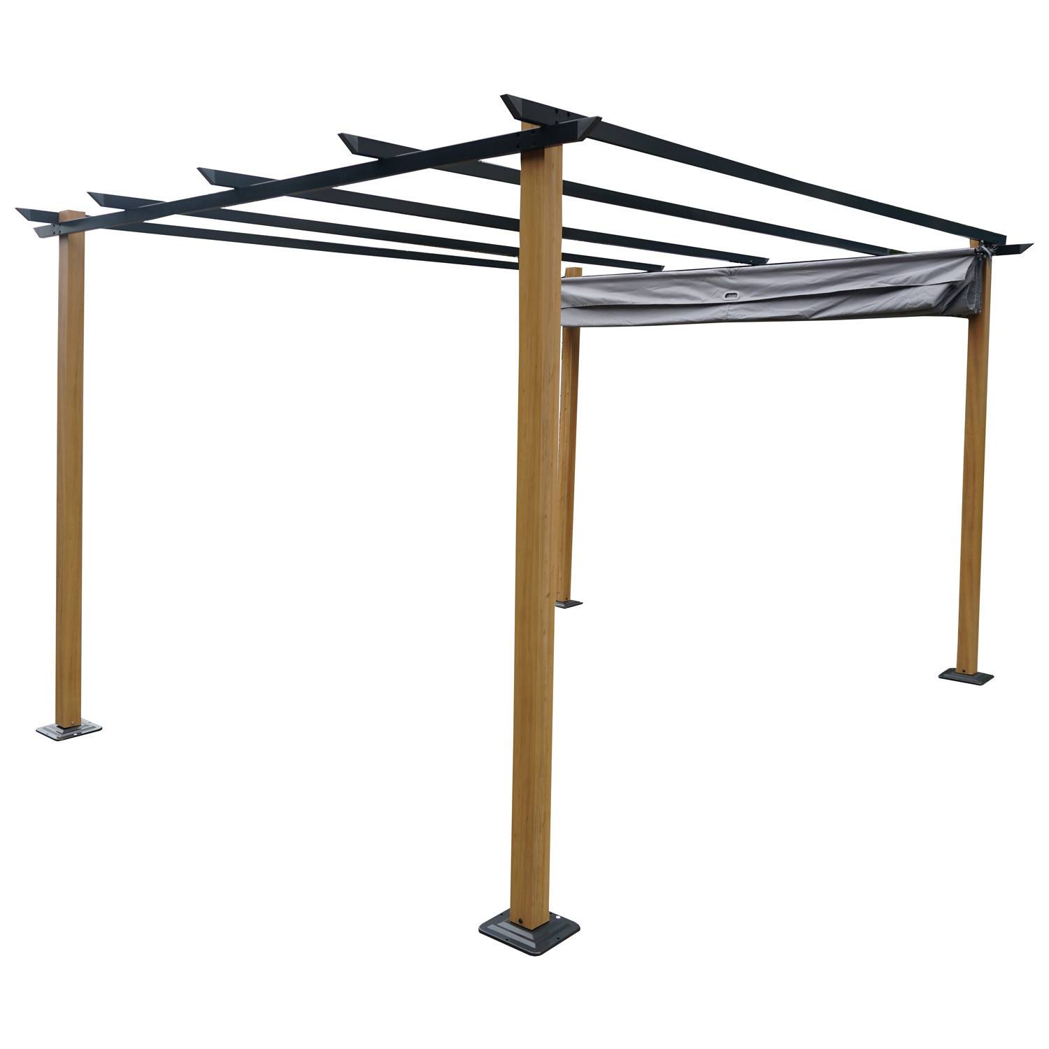 Autre - Tonnelle/Pergola en aluminium 3x4m toile coulissante rétractable - bois et gris - HAWAI - Image 2