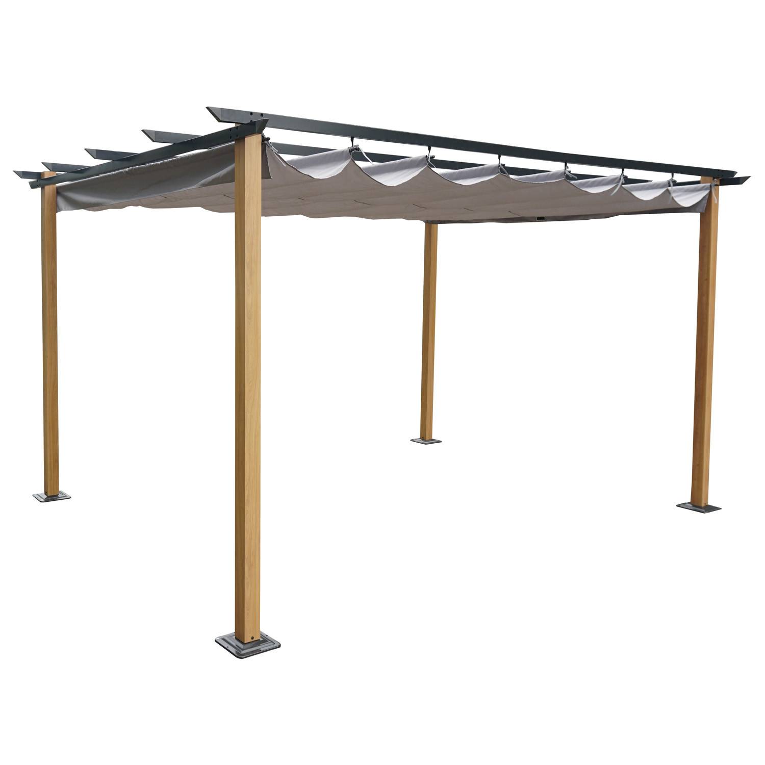 Autre - Tonnelle/Pergola en aluminium 3x4m toile coulissante rétractable - bois et gris - HAWAI - Image 1