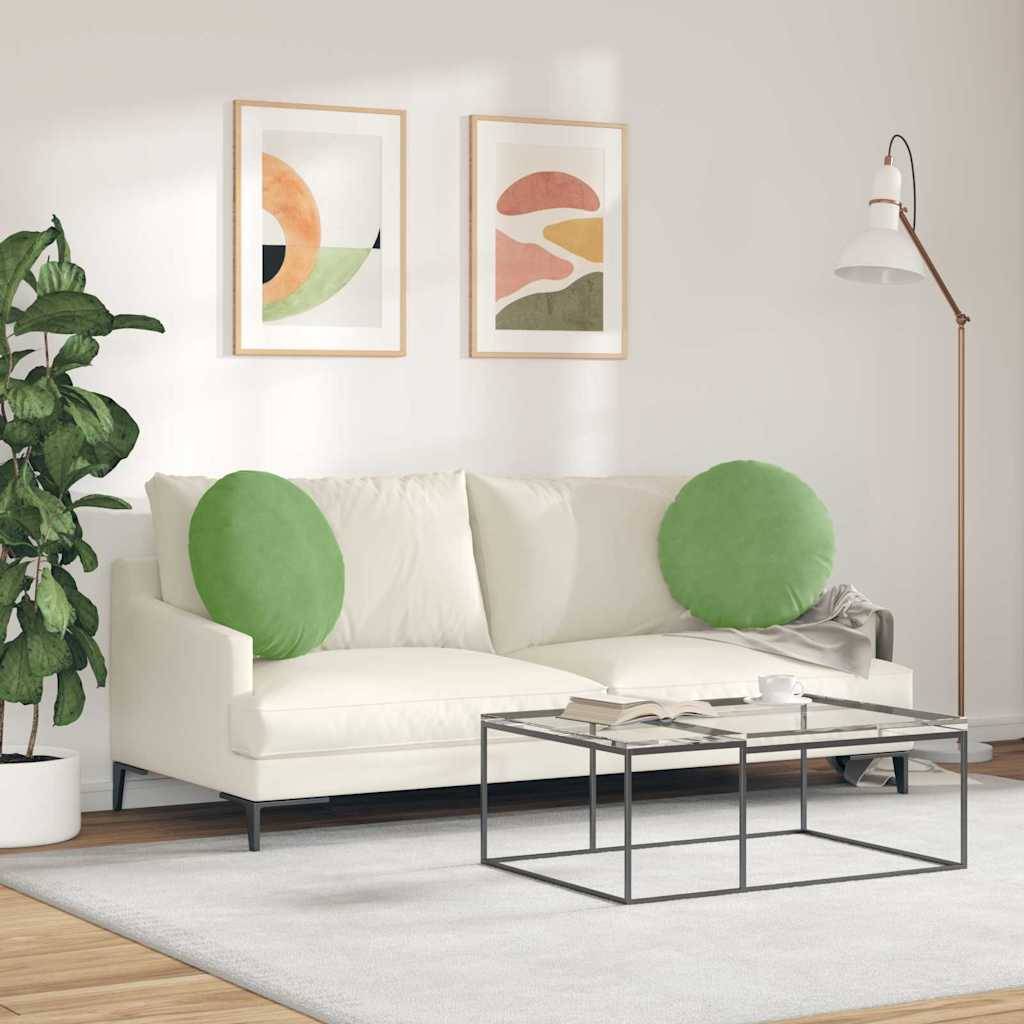 Coussins de siège 2 pcs Vert clair Ø 40 x 13 cm Velours Maison Chic - Image 4