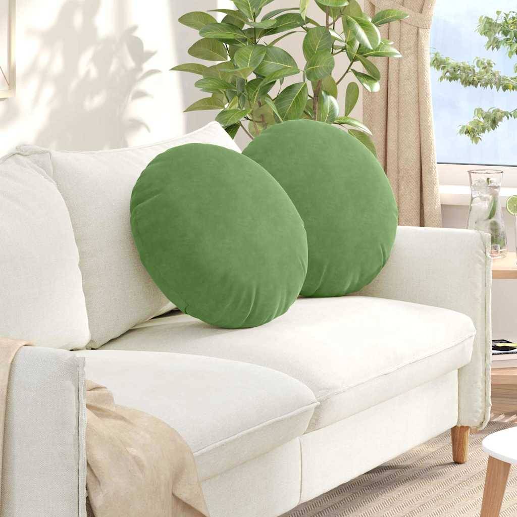 Coussins de siège 2 pcs Vert clair Ø 40 x 13 cm Velours Maison Chic - Image 2