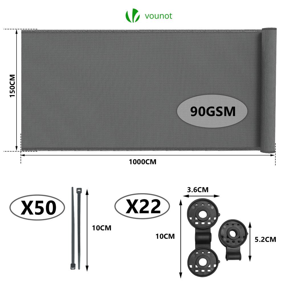 Brise vue occultant en HDPE 90g/m² 1.5x10m avec attaches de fixation gris - Image 2