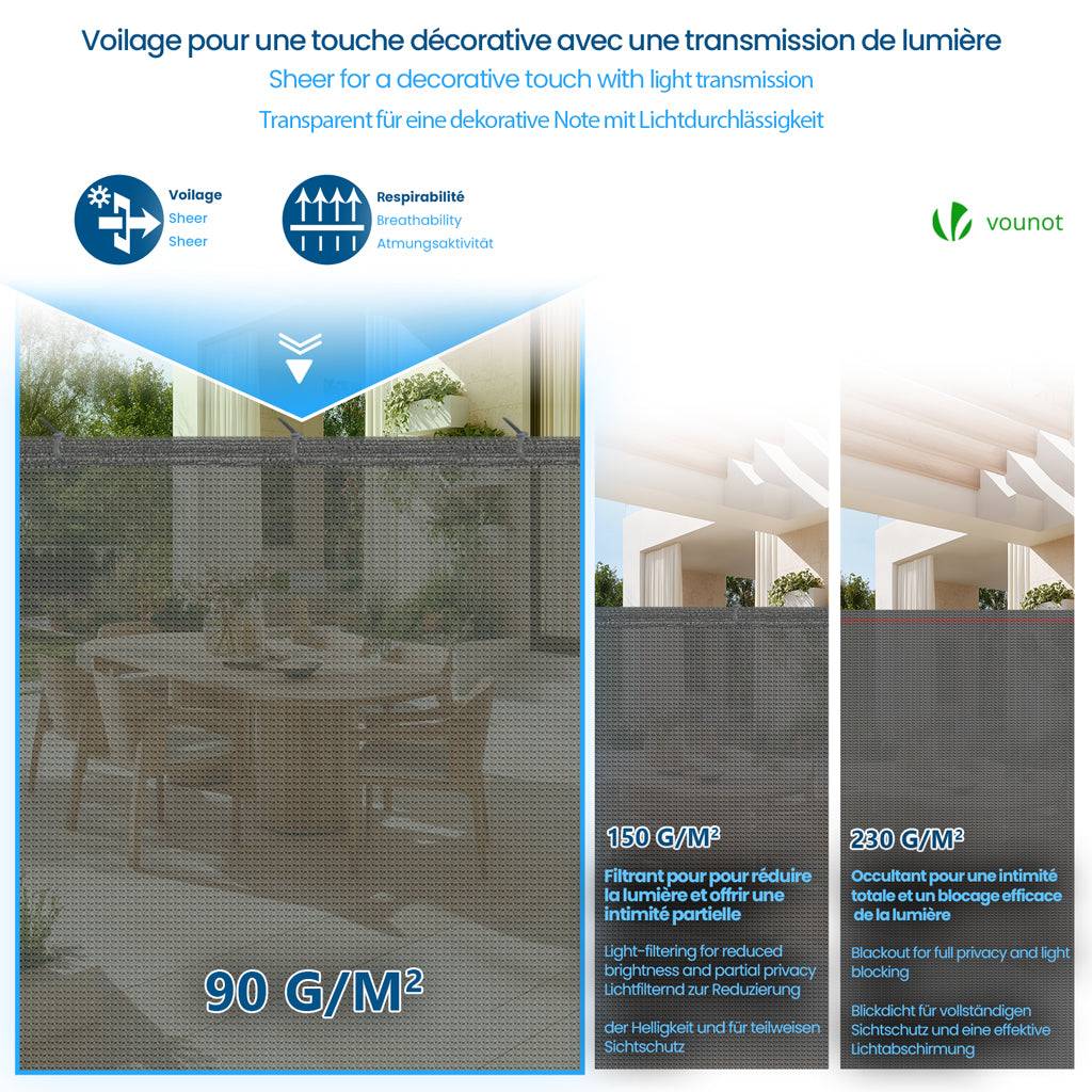 Brise vue occultant en HDPE 90g/m² 1.5x10m avec attaches de fixation gris - Image 4