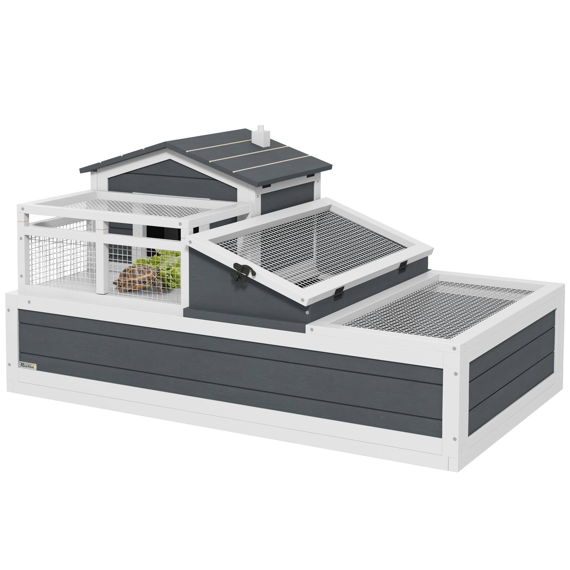 Sans Marque - Maison pour tortues, 2 niveaux, pour usage intérieur et extérieur, balcon, bois de sapin, gris - Image 1
