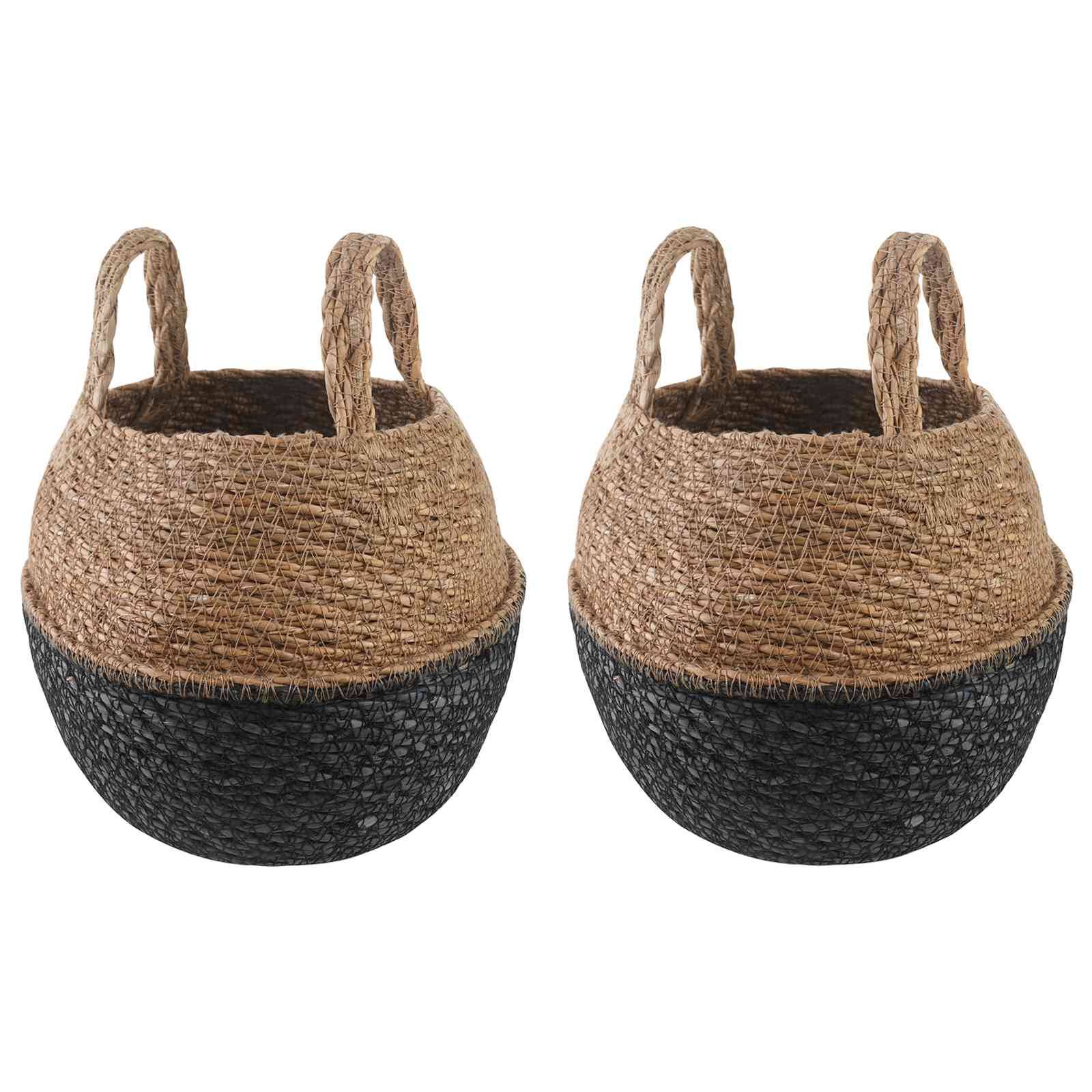 Lot de 2 pots de fleurs herbe de mer noir 22 x 22 x 20 cm - PANGIVO