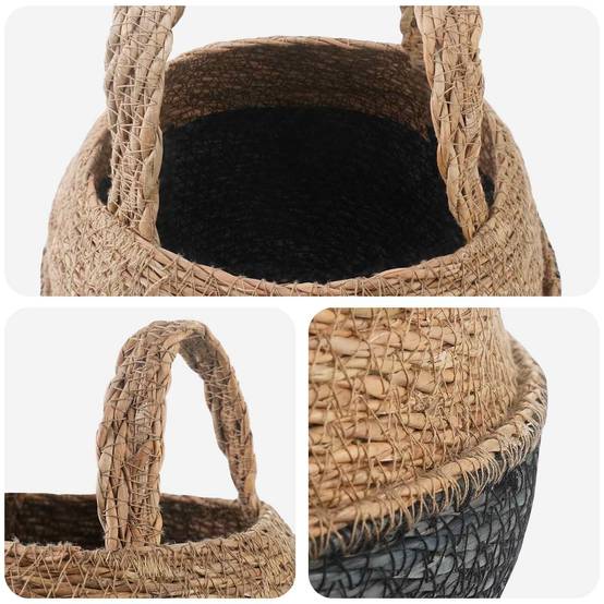 Lot de 2 pots de fleurs herbe de mer noir 22 x 22 x 20 cm - PANGIVO - Image 3