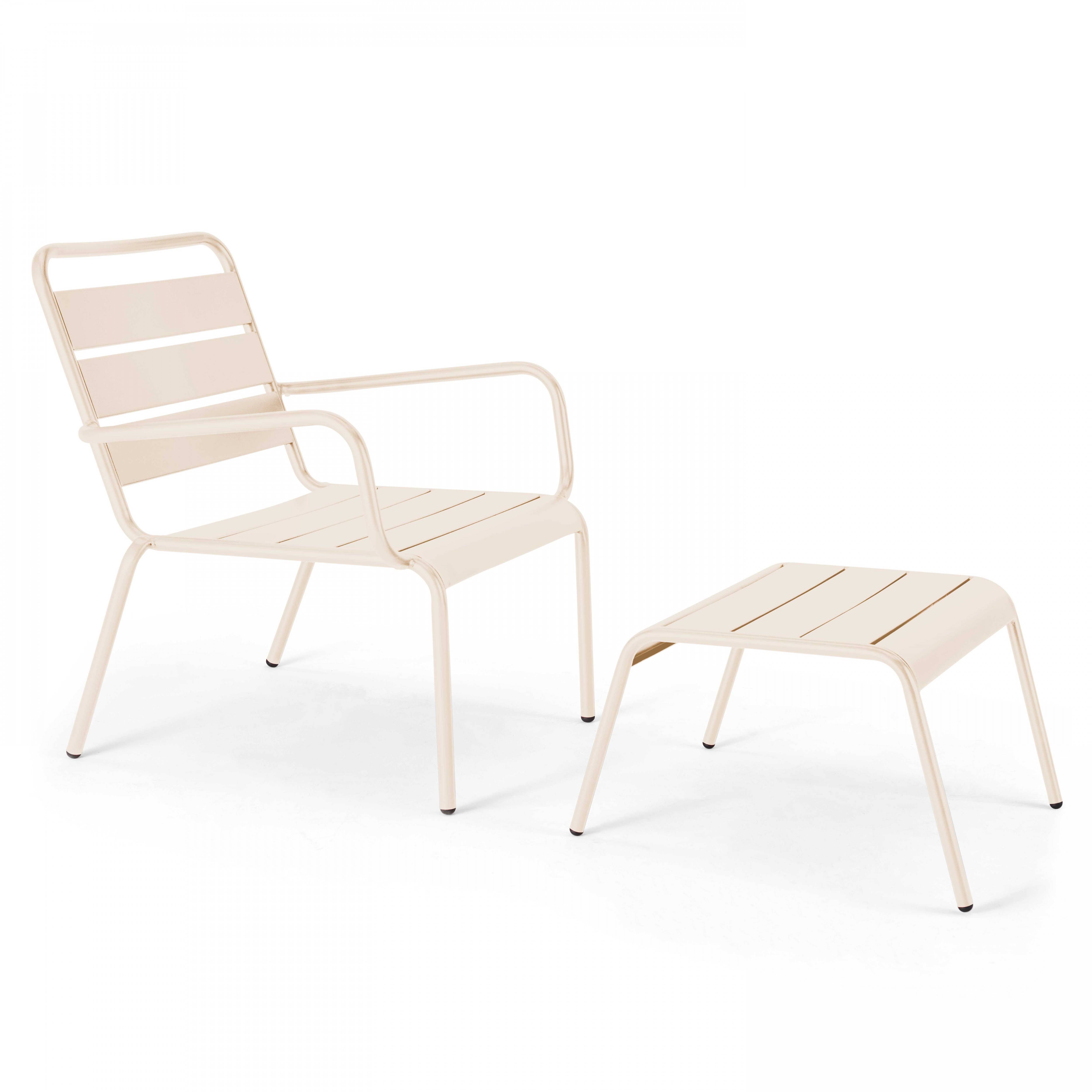 Oviala - Fauteuil relax et repose pied en métal ivoire Palavas - Oviala - Image 1