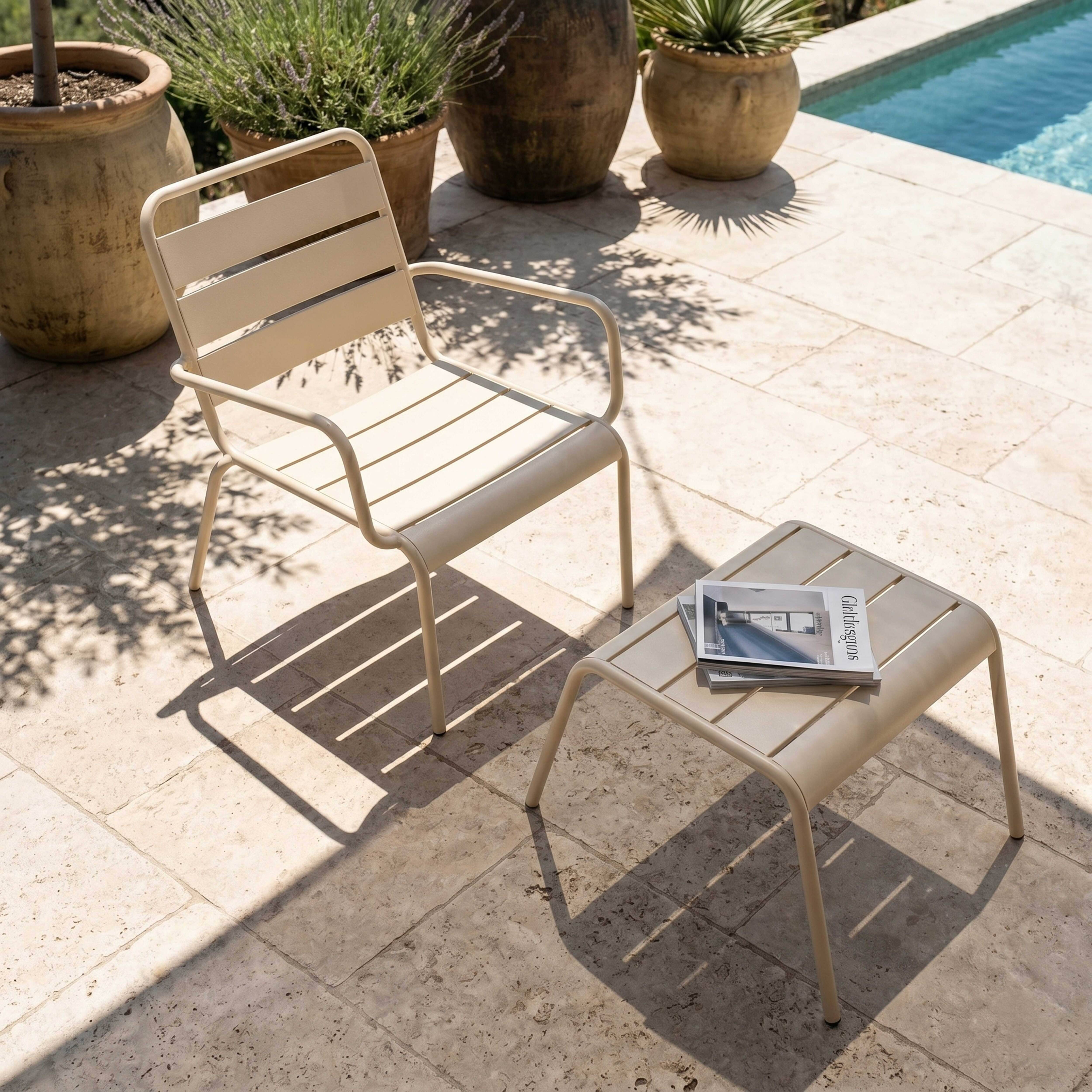 Oviala - Fauteuil relax et repose pied en métal ivoire Palavas - Oviala - Image 3
