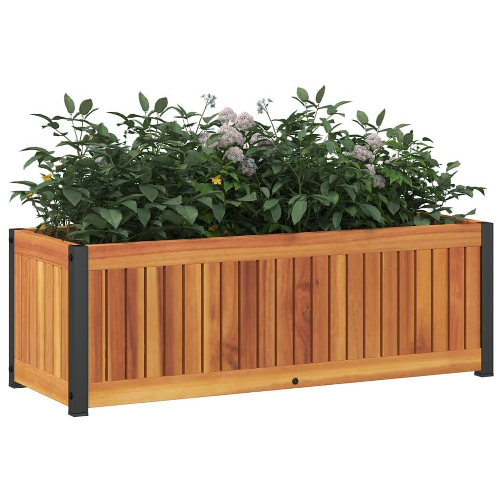 Jardinière - Pot De Fleurs - Bac à Fleurs 80x30x27,5 cm bois massif d'acacia et acier g1097 - Image 3
