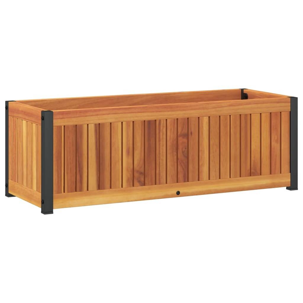 Jardinière - Pot De Fleurs - Bac à Fleurs 80x30x27,5 cm bois massif d'acacia et acier g1097 - Image 6